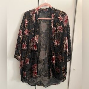 American Eagle Outfitters Floral Velvet Mesh Black Kimono Size Large